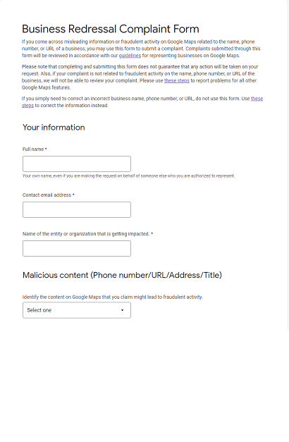 Google Support Business Redressal Complaint Form Text top