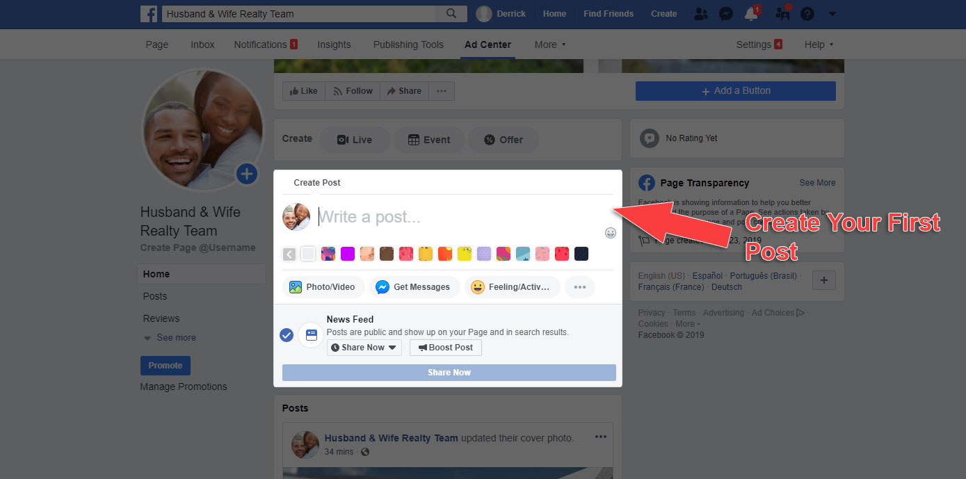 How to Make a Business Page on Facebook - Create New Post