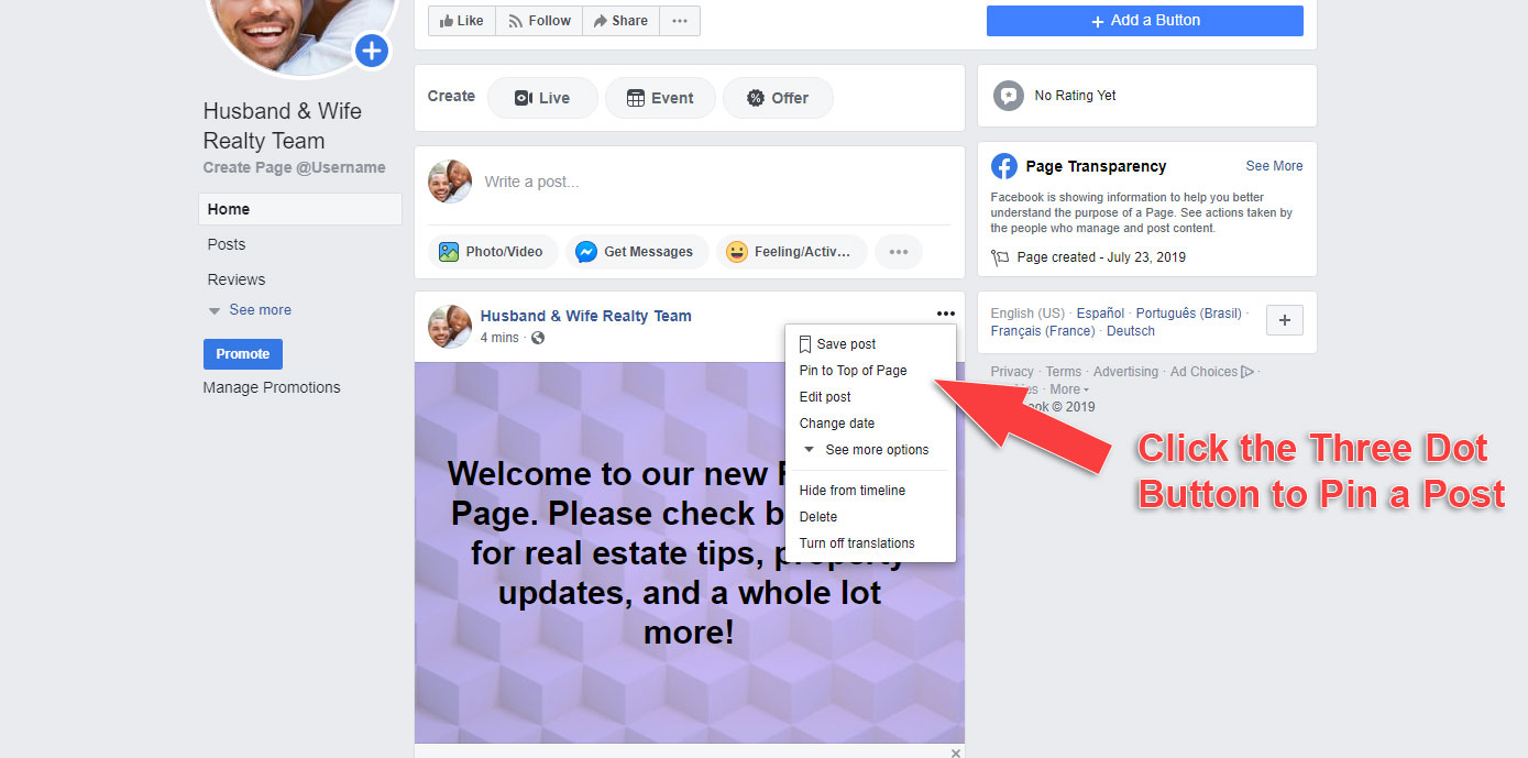 How to Make a Business Page on Facebook - Pin a Post