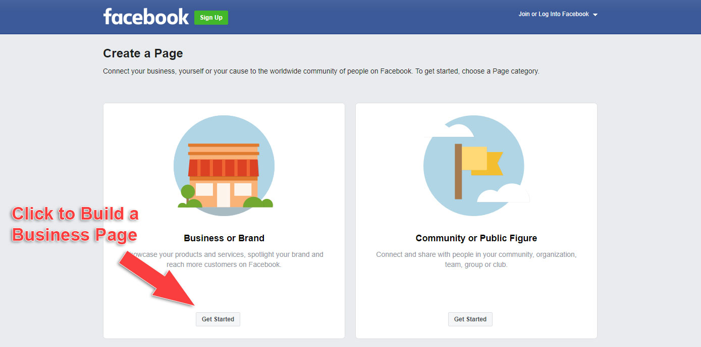 How to Make a Business Page on Facebook - Click Get Started